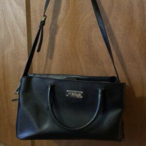 Bebe Black Satchel Handbag Double Handles Shoulder Strap Logo Plaque Gold